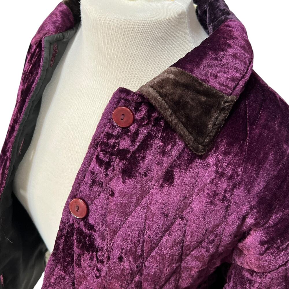 VTG Womens Crushed Velvet Quilted Short Jacket Sz S Coquette Ethereal Whimsigoth